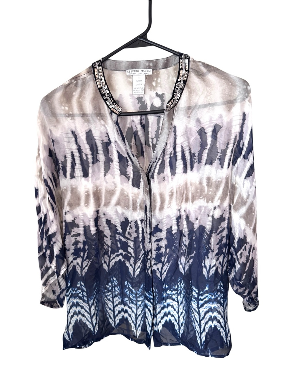 Vintage Alberto Makali 100% Silk Blouse Boho Quiet Luxury Designer Small